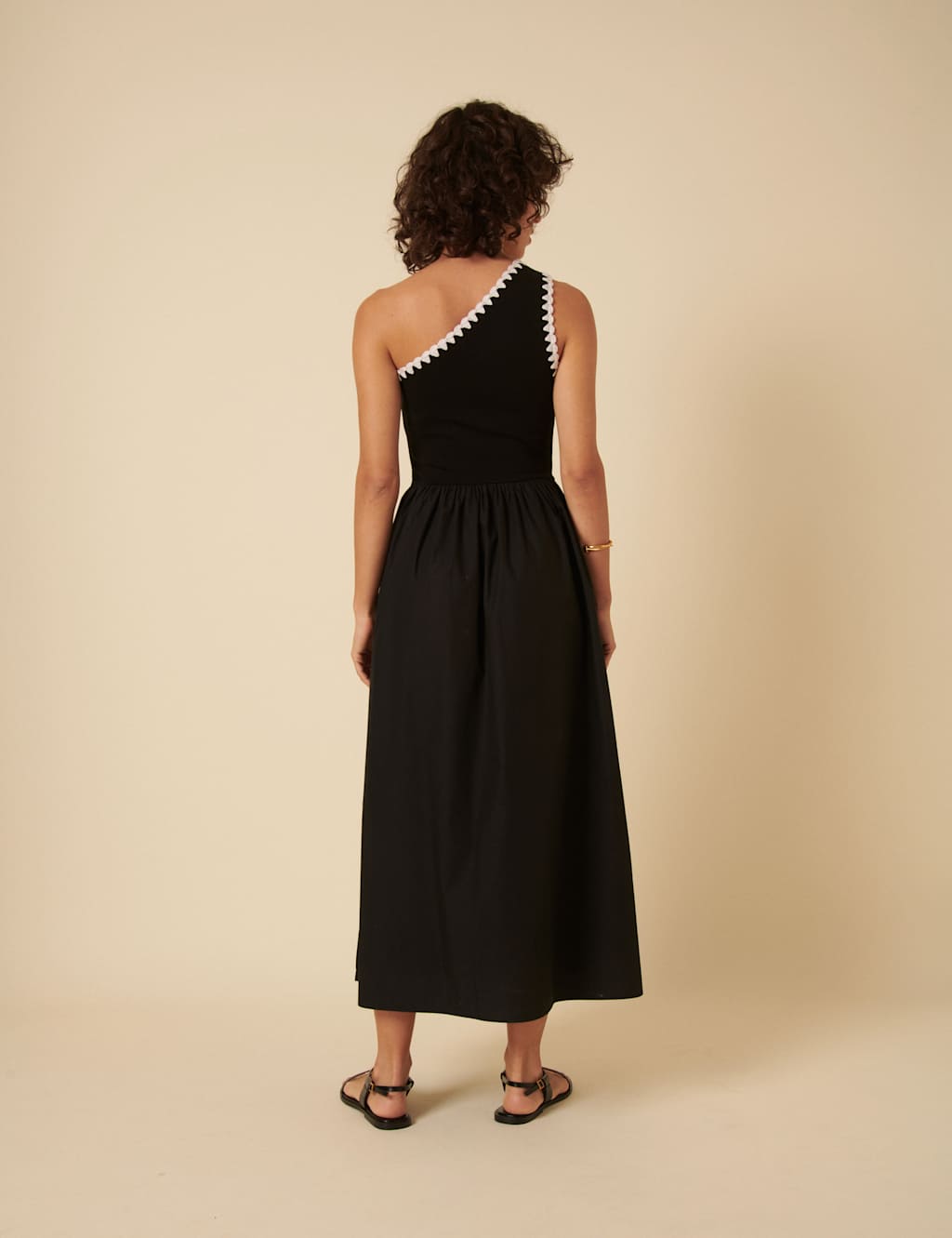 Cotton Rich One Shoulder Midaxi Waisted Dress 3 of 5