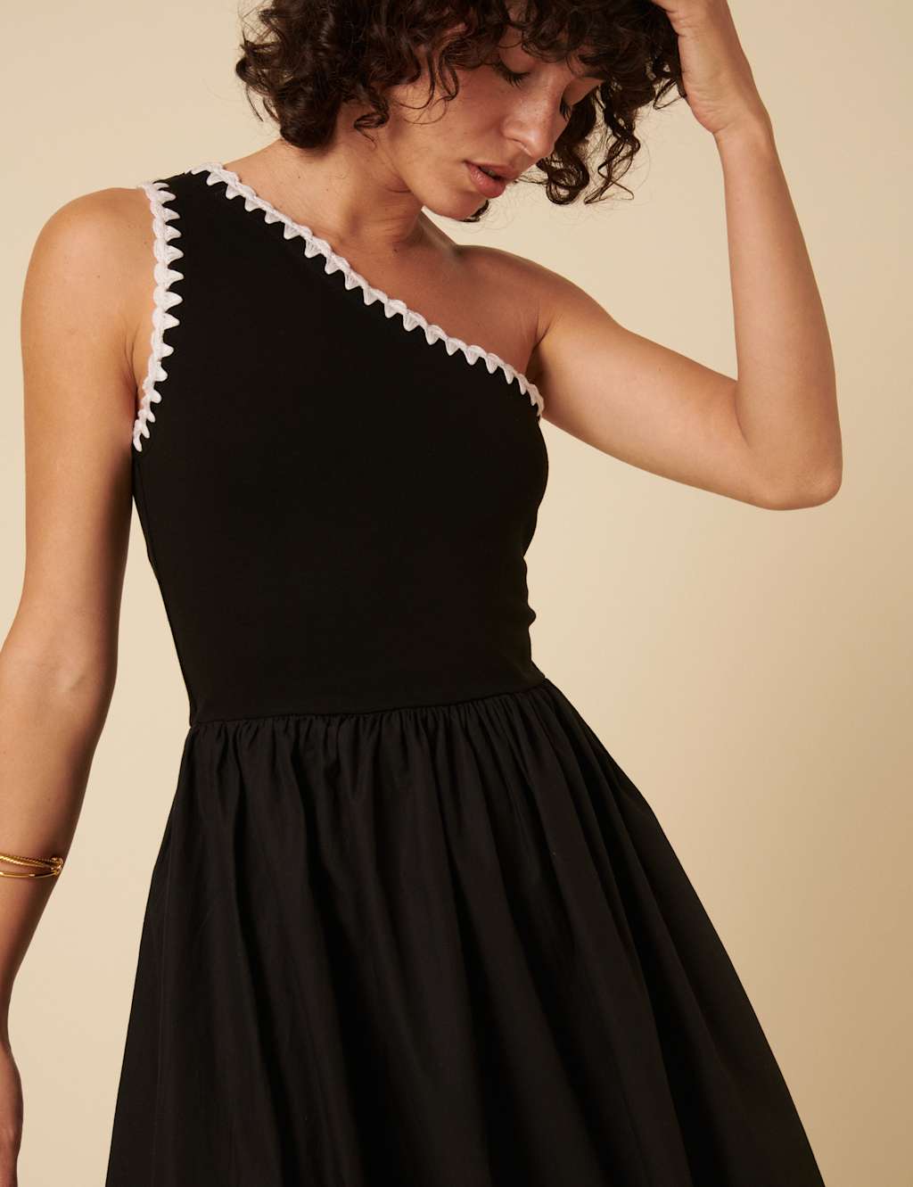 Cotton Rich One Shoulder Midaxi Waisted Dress 4 of 5