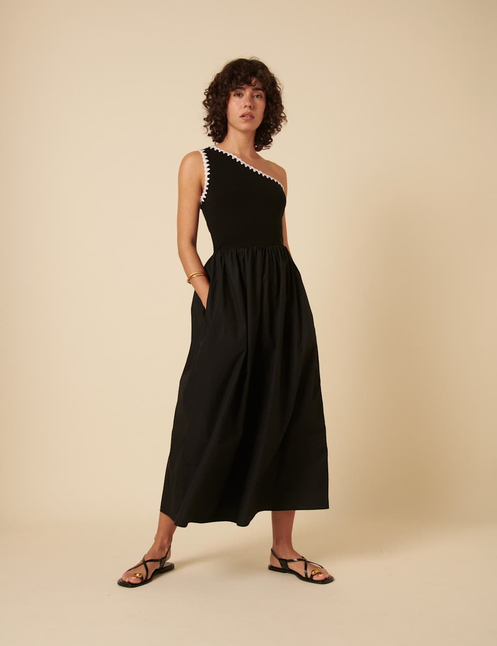 Cotton Rich One Shoulder Midaxi Waisted Dress 5 of 5