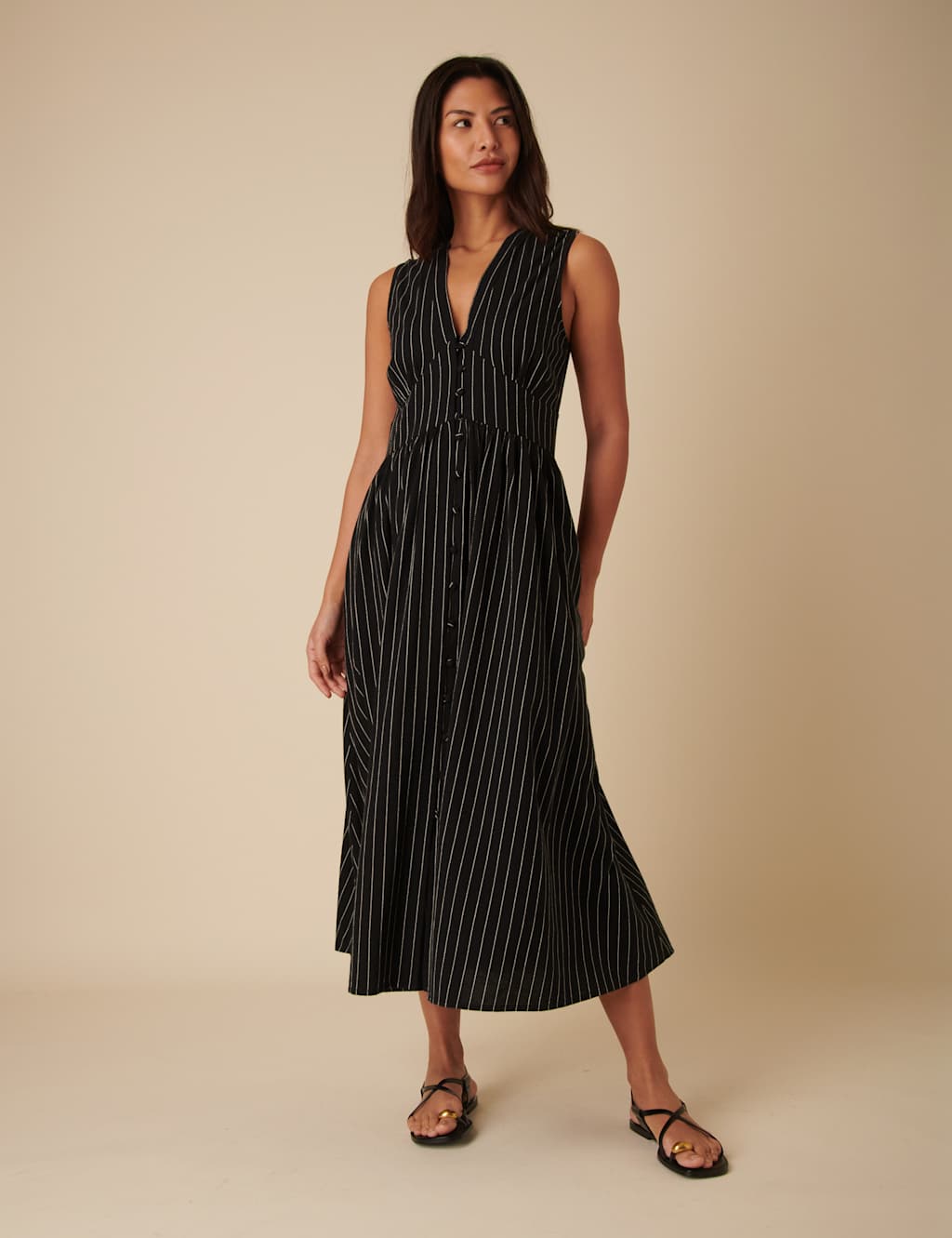 Pure Cotton Striped Midaxi Waisted Dress 2 of 5