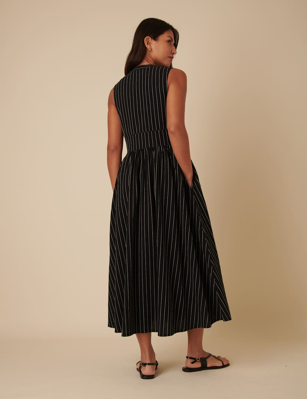 Pure Cotton Striped Midaxi Waisted Dress 4 of 5