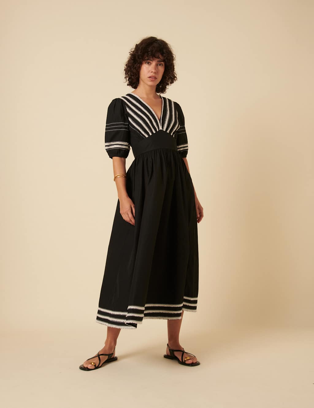 Pure Cotton Embroidered V-Neck Midaxi Tea Dress 2 of 5