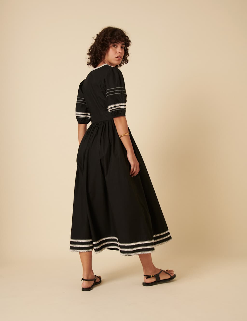 Pure Cotton Embroidered V-Neck Midaxi Tea Dress 3 of 5