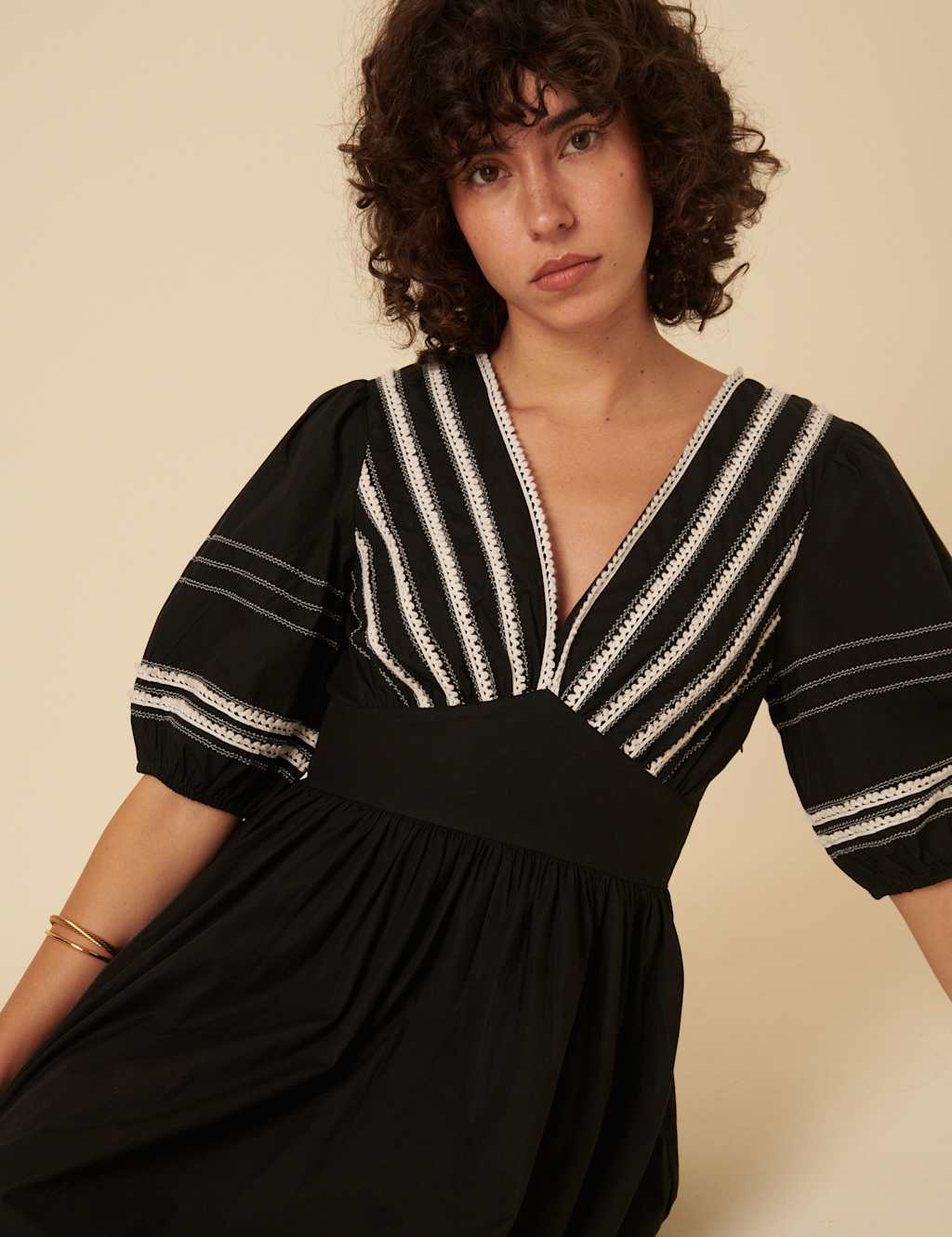 Pure Cotton Embroidered V-Neck Midaxi Tea Dress 4 of 5