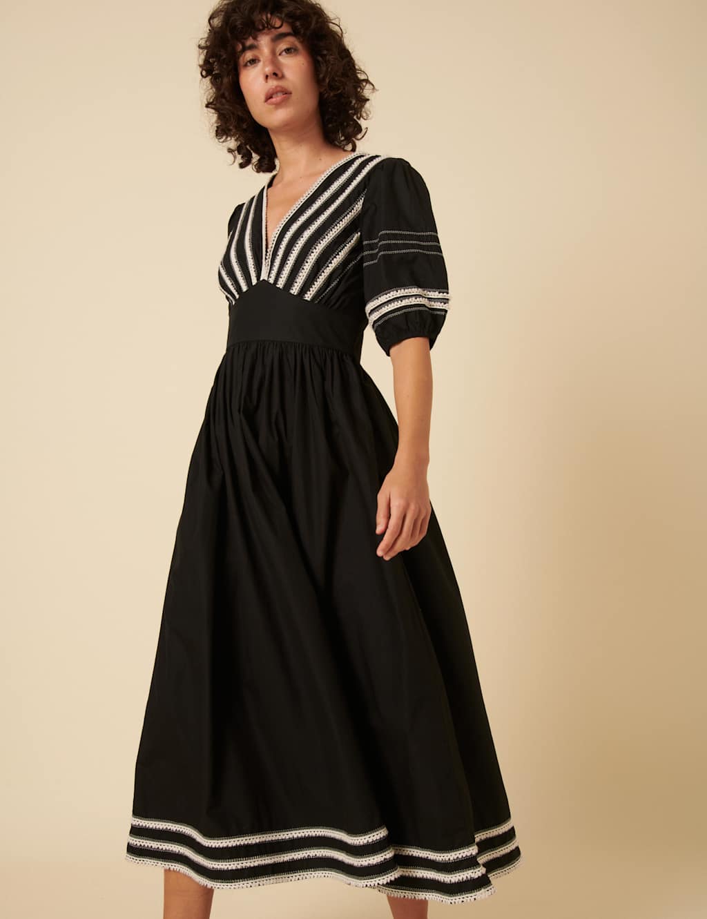 Pure Cotton Embroidered V-Neck Midaxi Tea Dress 5 of 5
