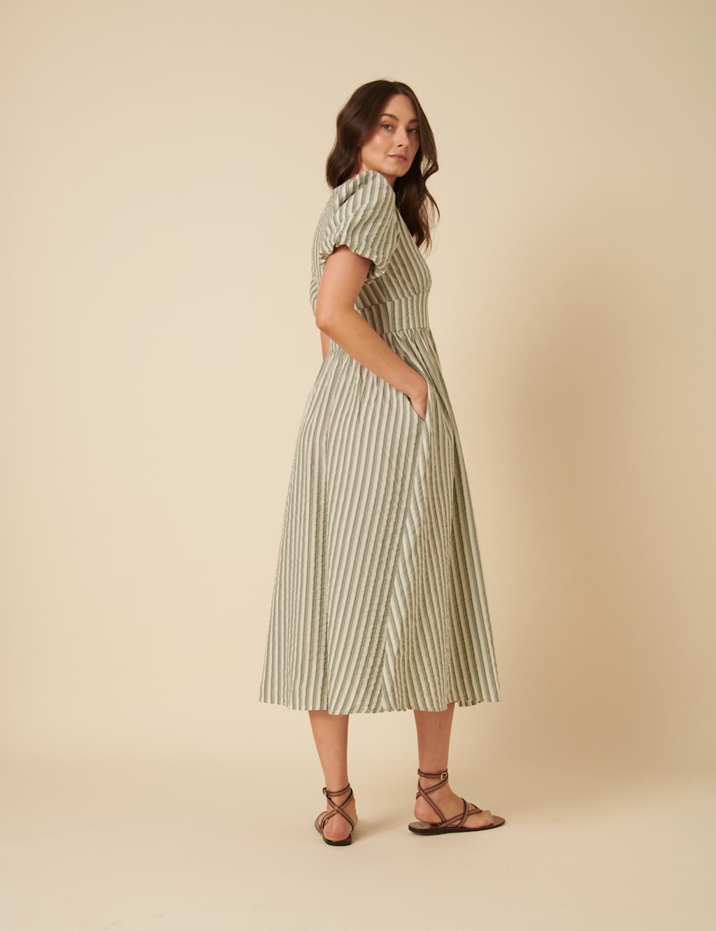 Pure Cotton Striped Midaxi Waisted Dress 2 of 4