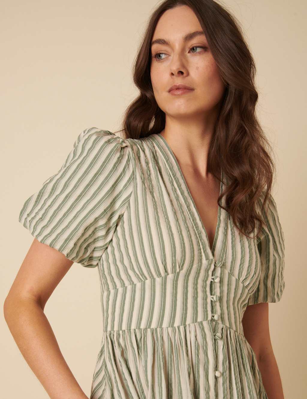 Pure Cotton Striped Midaxi Waisted Dress 3 of 4