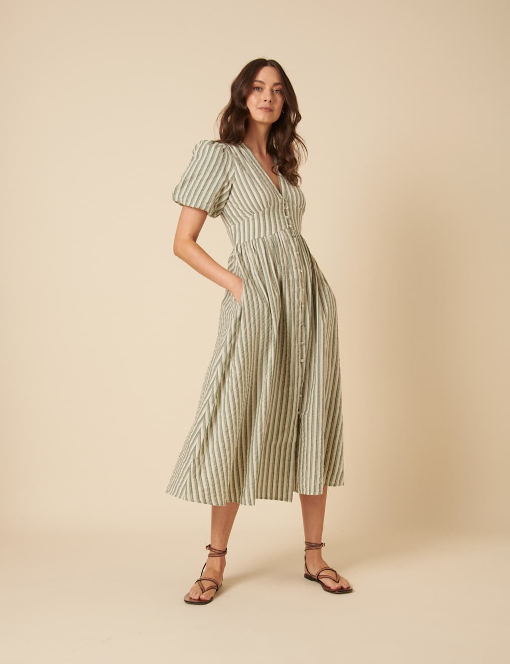 Pure Cotton Striped Midaxi Waisted Dress 4 of 4