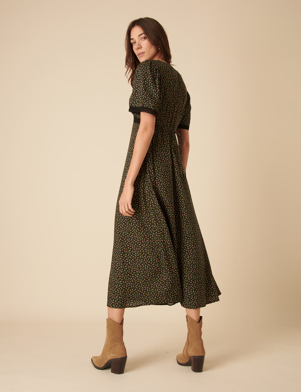 Floral V-Neck Midi Tea Dress 3 of 4