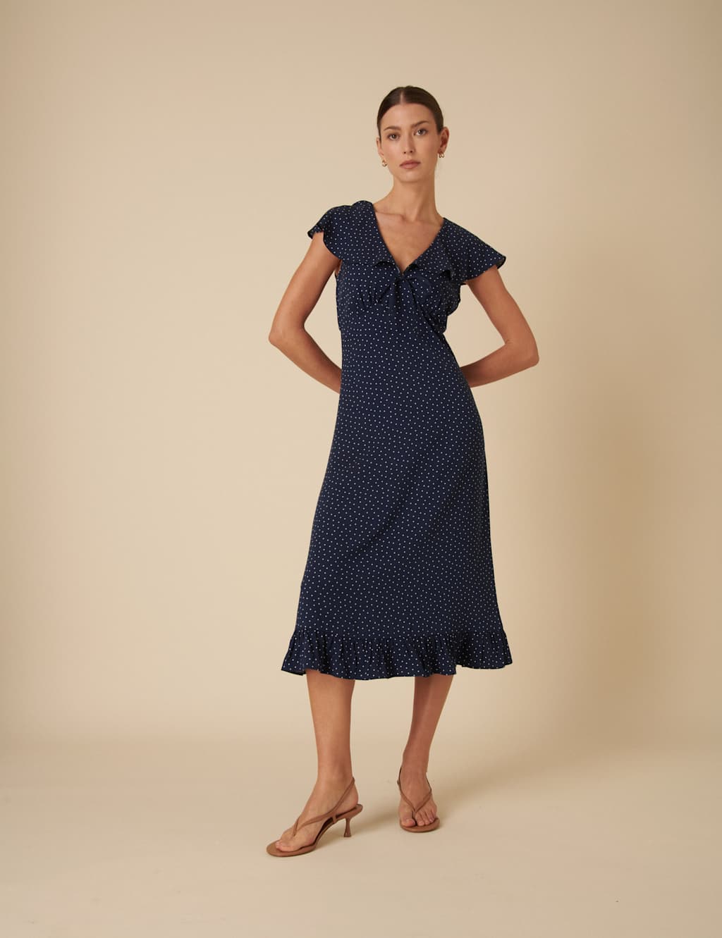 Polka Dot V-Neck Midi Tea Dress 2 of 5