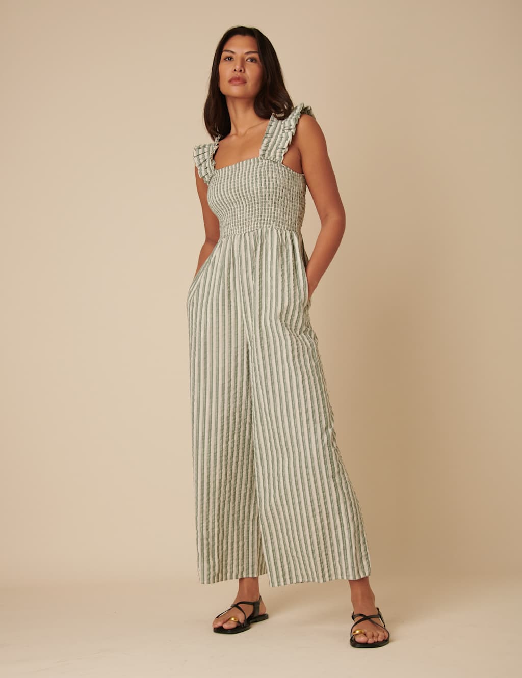 Pure Cotton Striped Cropped Jumpsuit 4 of 4