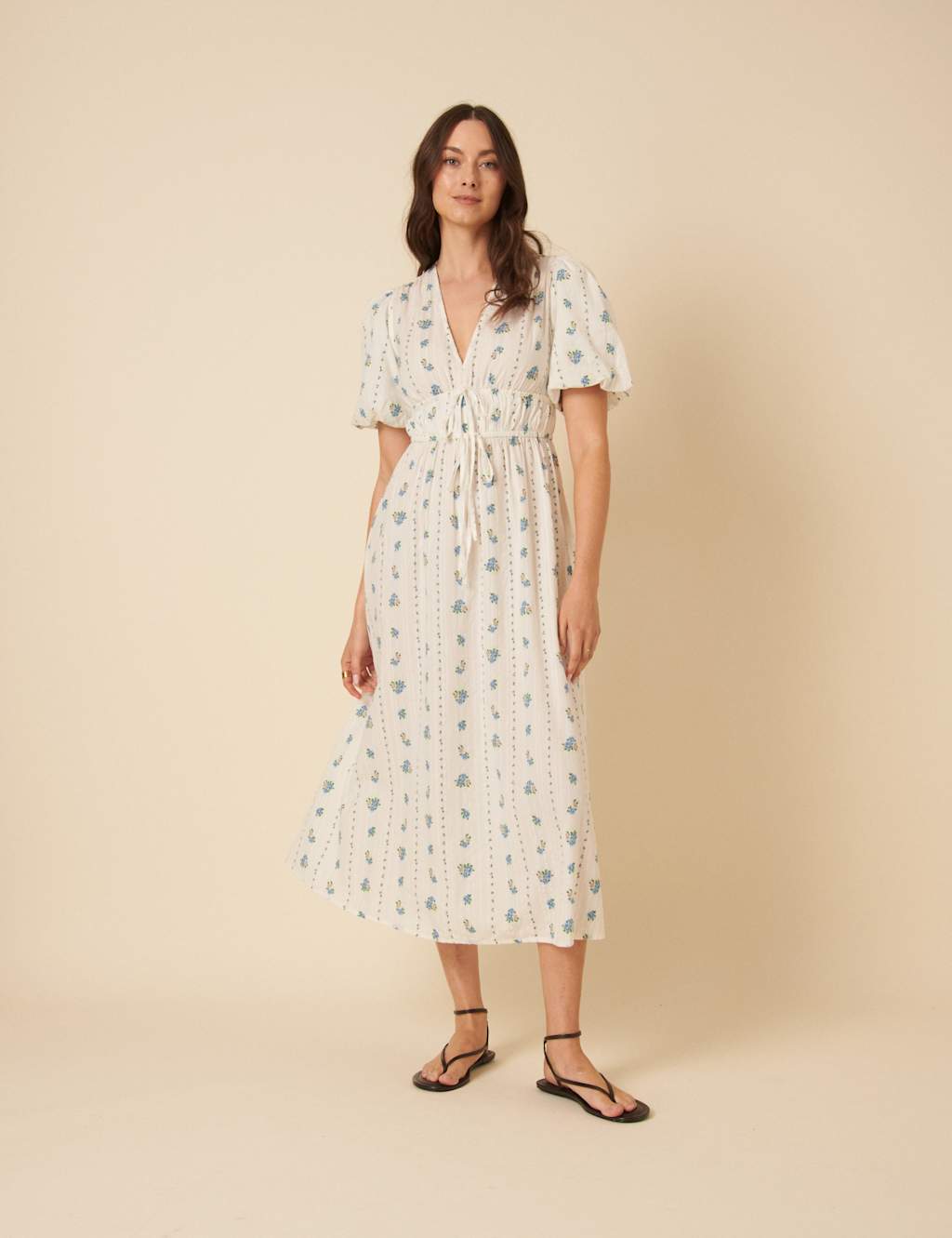 Pure Cotton Floral Tie Front Midi Dress 2 of 4