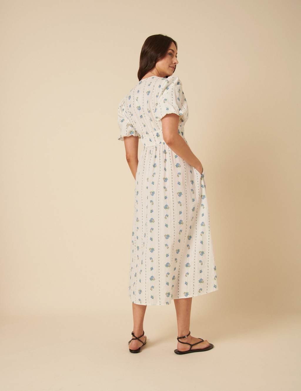 Pure Cotton Floral Tie Front Midi Dress 3 of 4