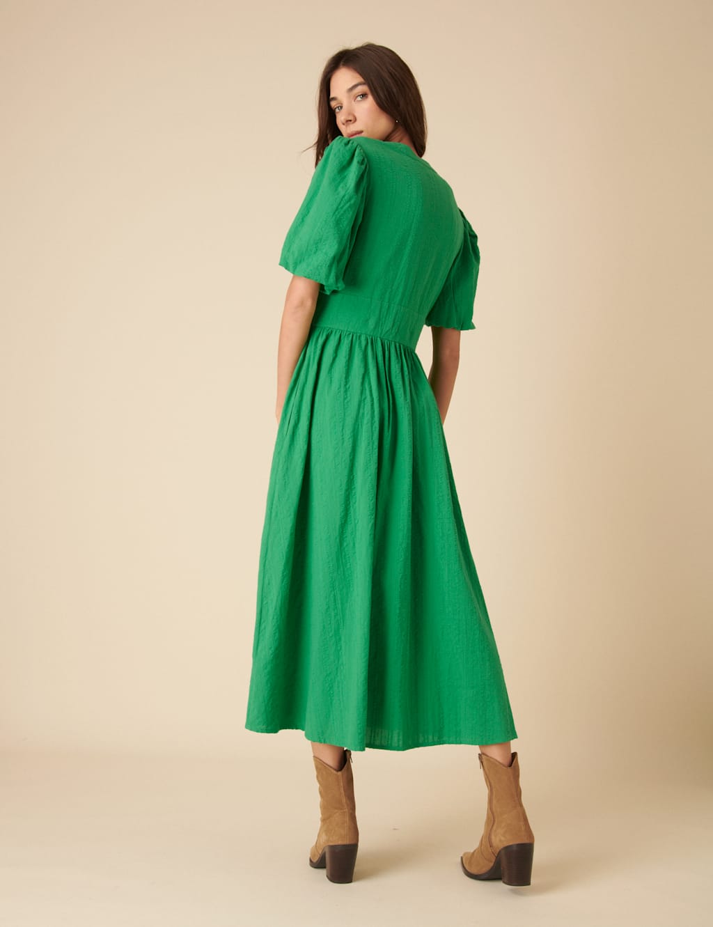 Pure Cotton V-Neck Midaxi Waisted Dress 3 of 5