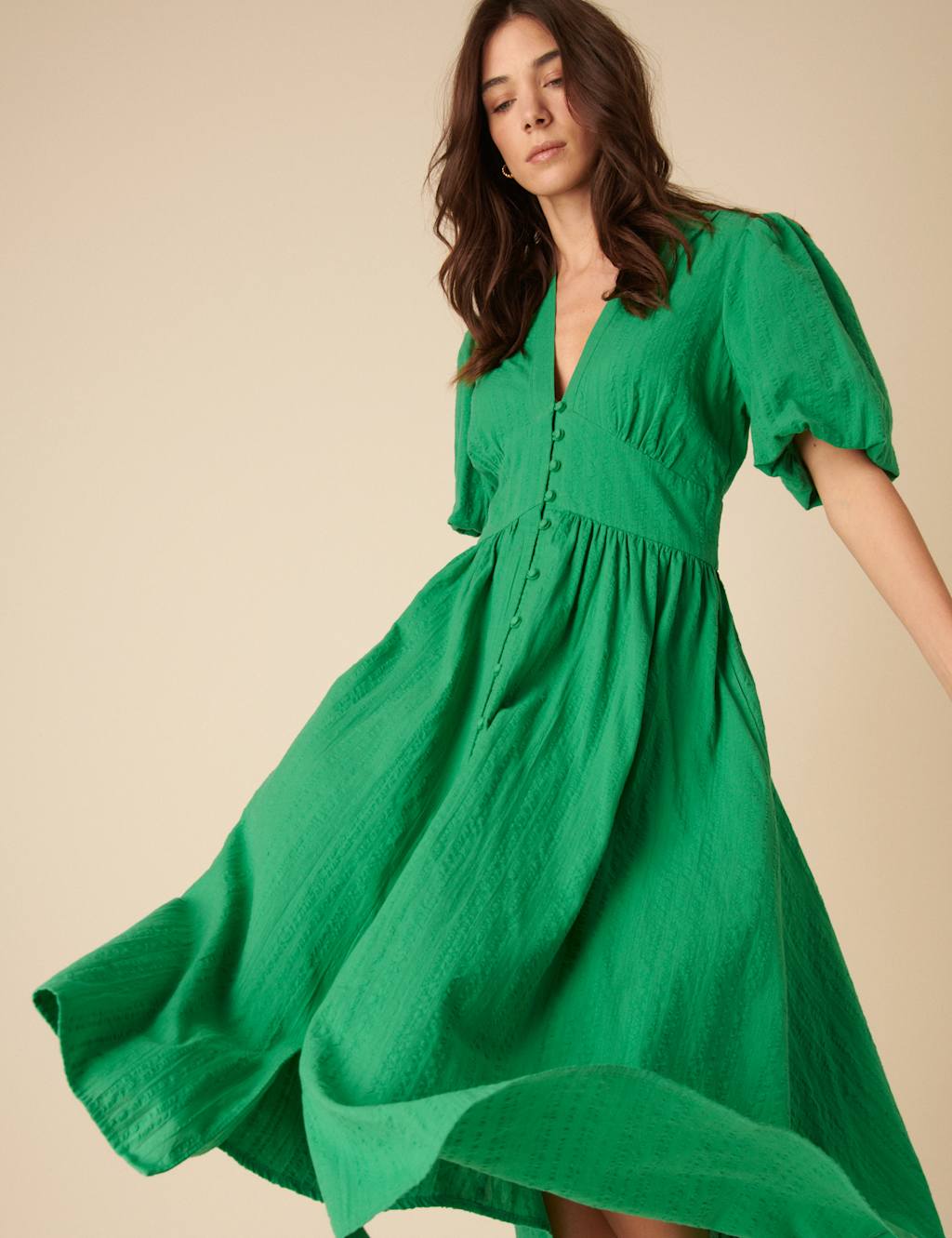 Pure Cotton V-Neck Midaxi Waisted Dress 5 of 5