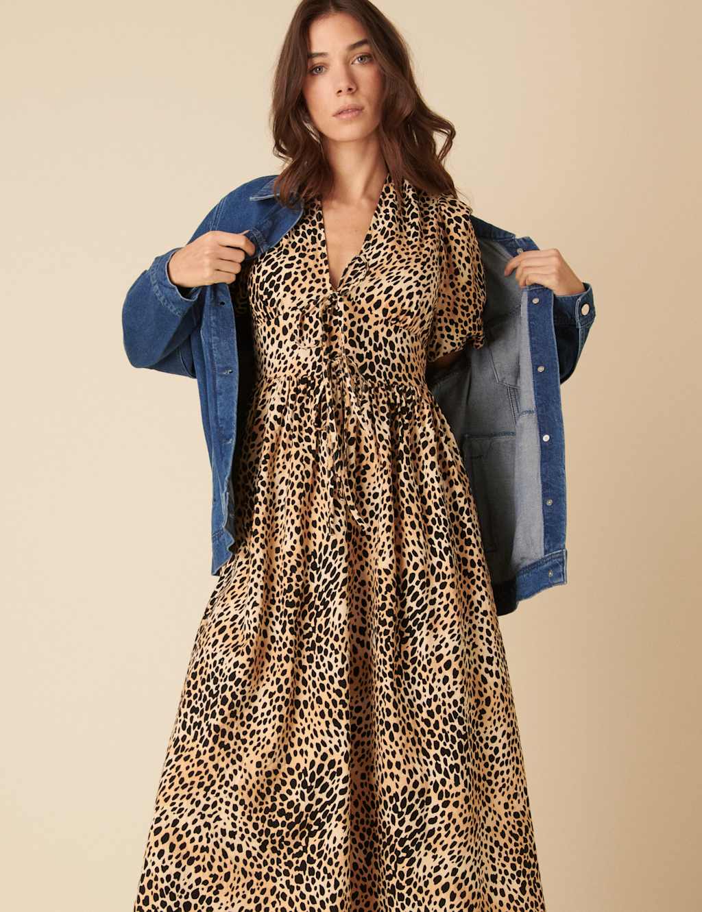 Pure Cotton Animal Print V-Neck Waisted Dress 2 of 5