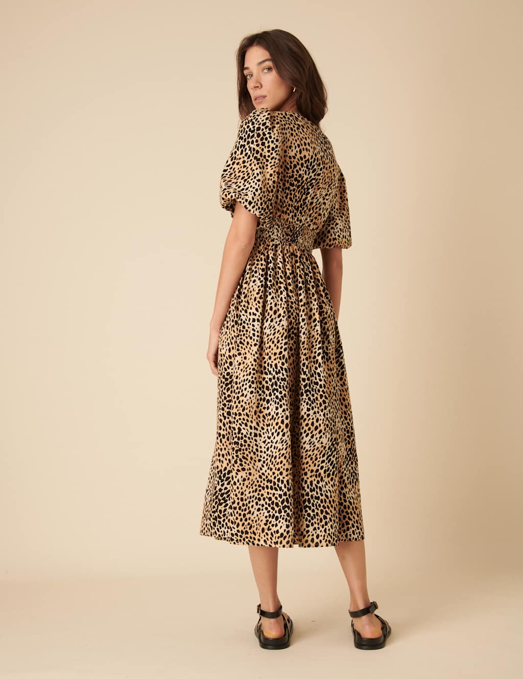 Pure Cotton Animal Print V-Neck Waisted Dress 3 of 5