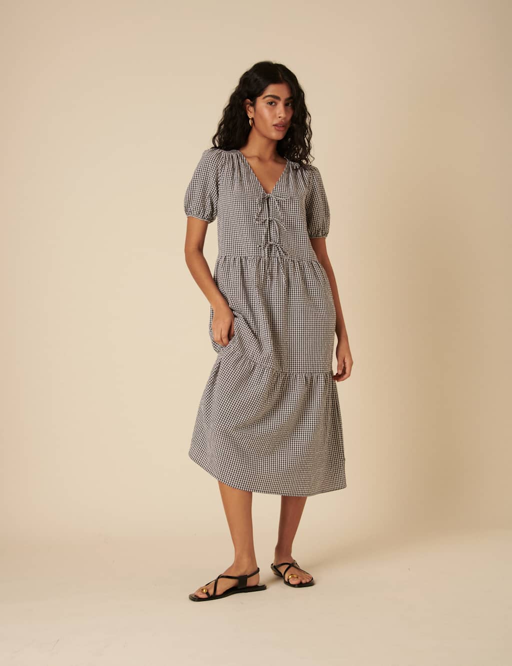 Cotton Rich Gingham Midi Tiered Tea Dress 2 of 5