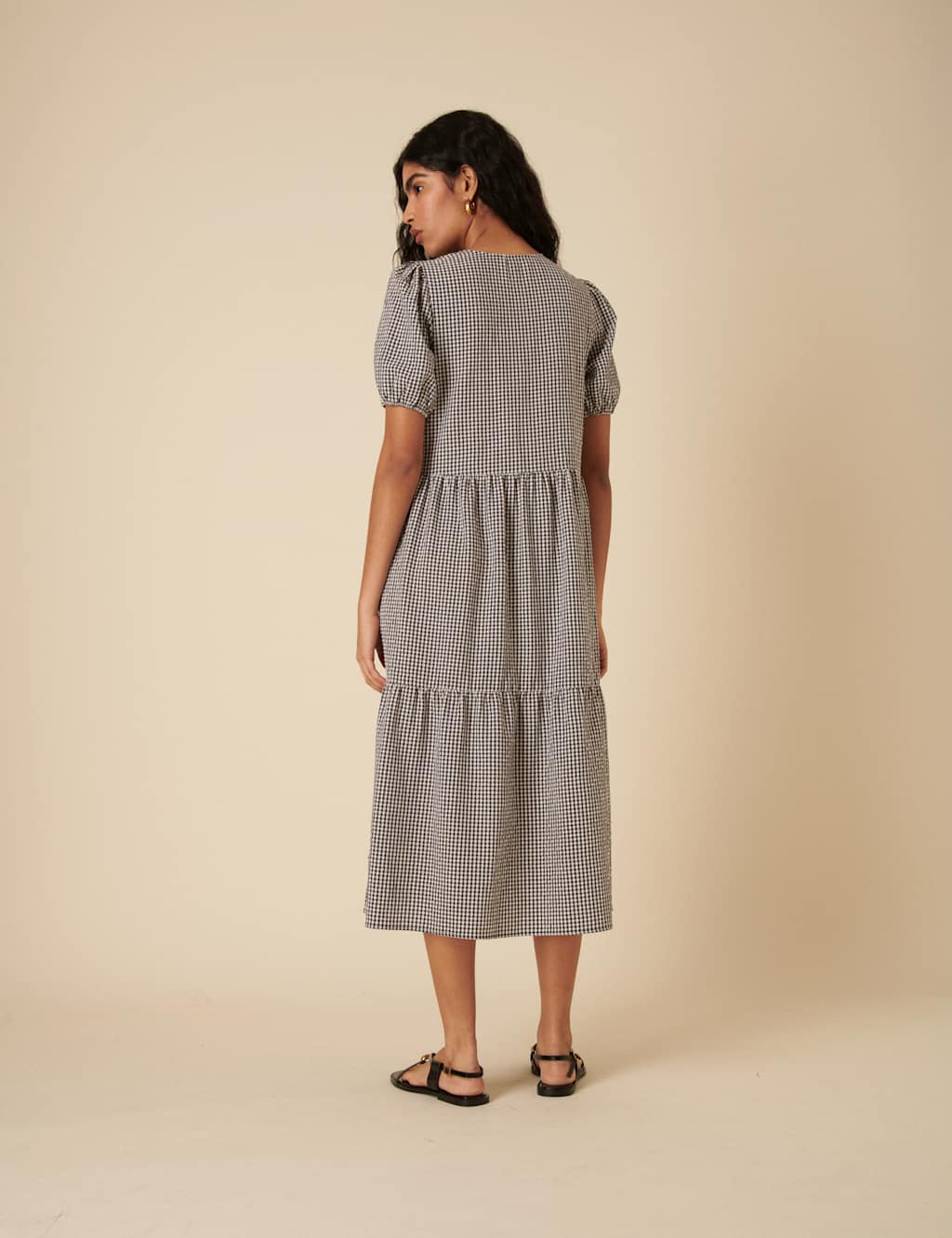 Cotton Rich Gingham Midi Tiered Tea Dress 3 of 5