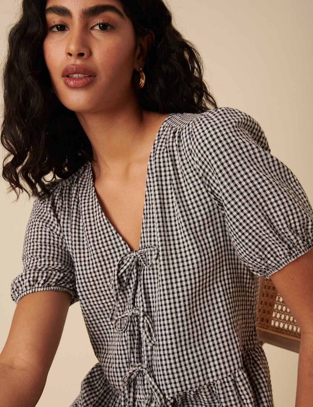 Cotton Rich Gingham Midi Tiered Tea Dress 4 of 5