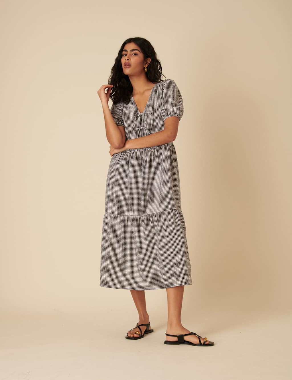 Cotton Rich Gingham Midi Tiered Tea Dress 5 of 5