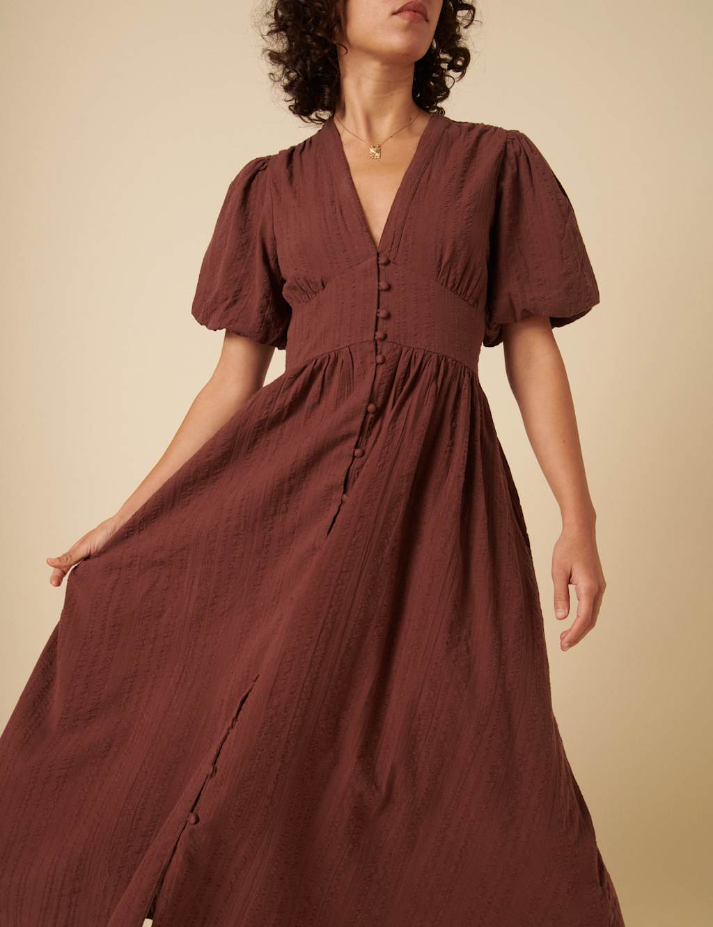 Pure Cotton V-Neck Midaxi Waisted Dress 2 of 4