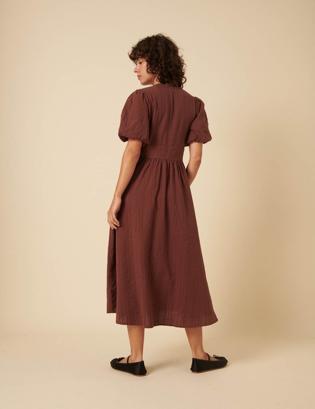Pure Cotton V-Neck Midaxi Waisted Dress 3 of 4