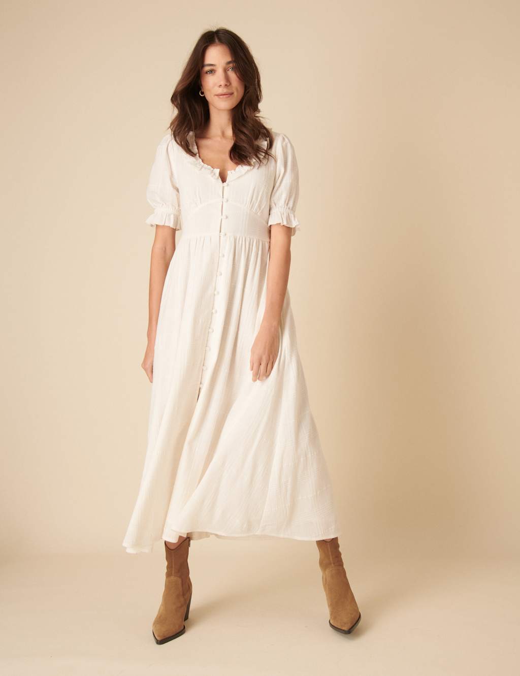 Pure Cotton Textured Scoop Neck Waisted Dress 1 of 6