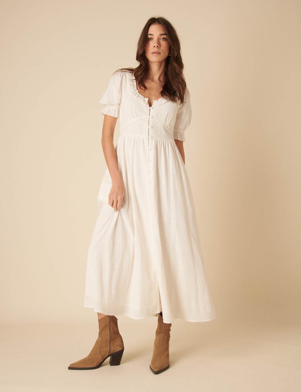 Pure Cotton Textured Scoop Neck Waisted Dress 2 of 6