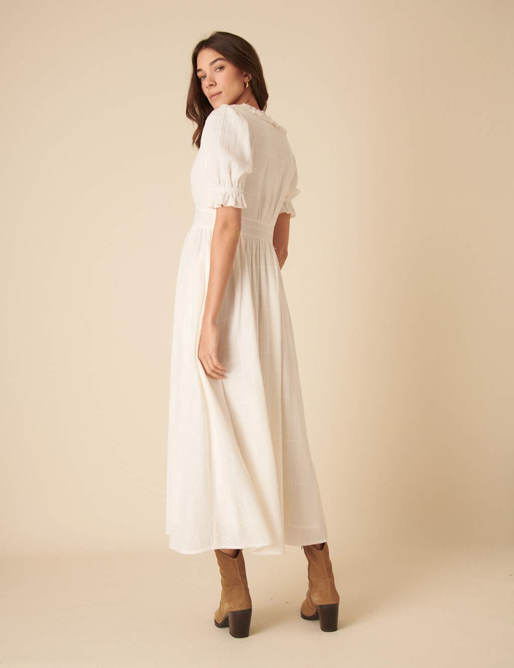 Pure Cotton Textured Scoop Neck Waisted Dress 3 of 6