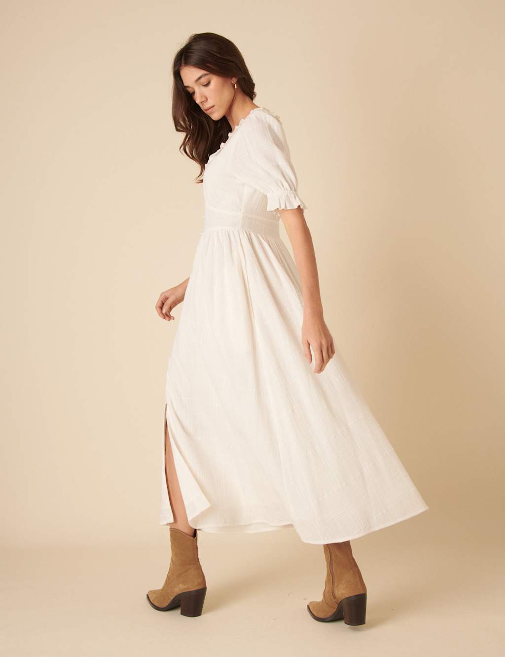 Pure Cotton Textured Scoop Neck Waisted Dress 5 of 6