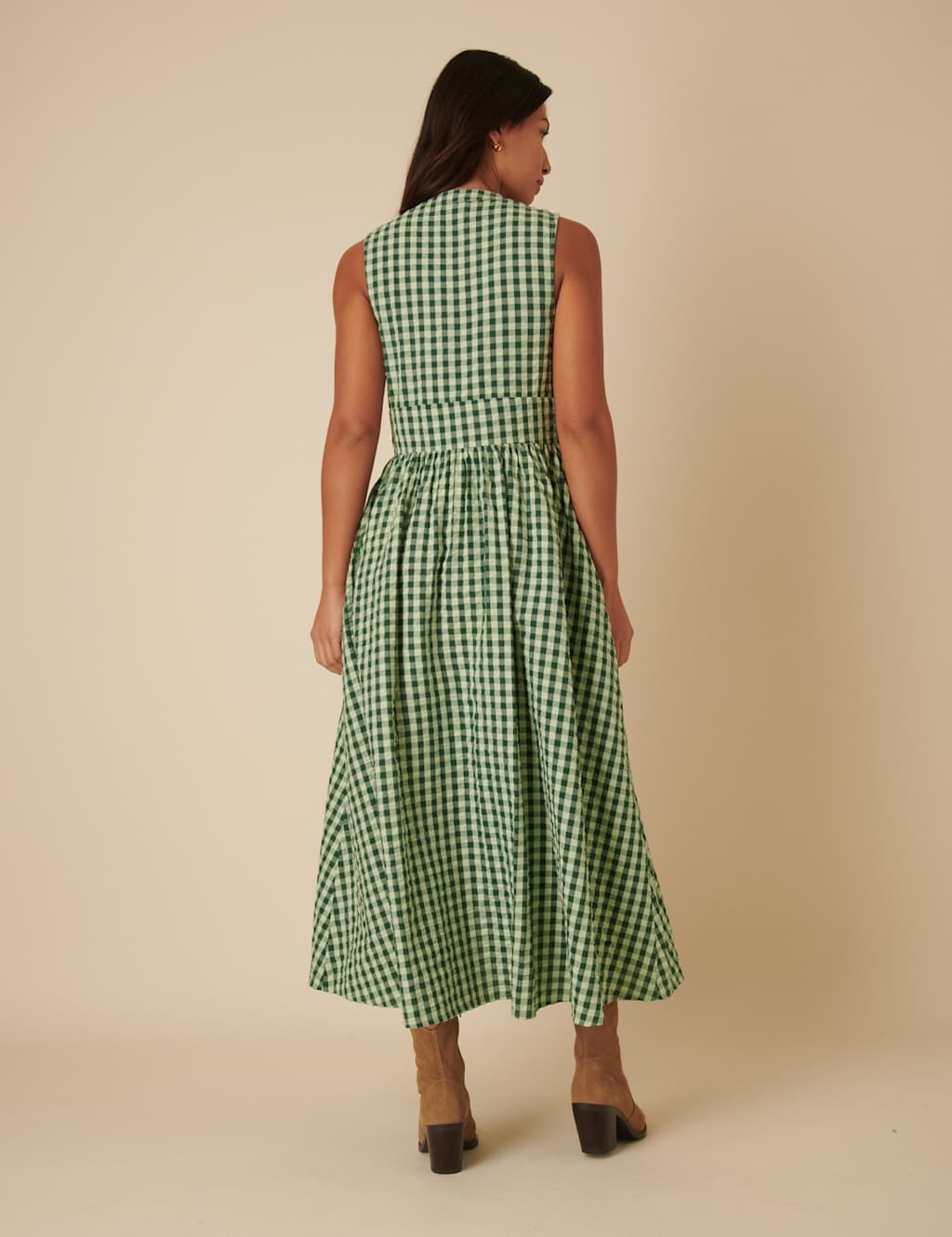 Pure Cotton Gingham Midaxi Waisted Dress 4 of 7