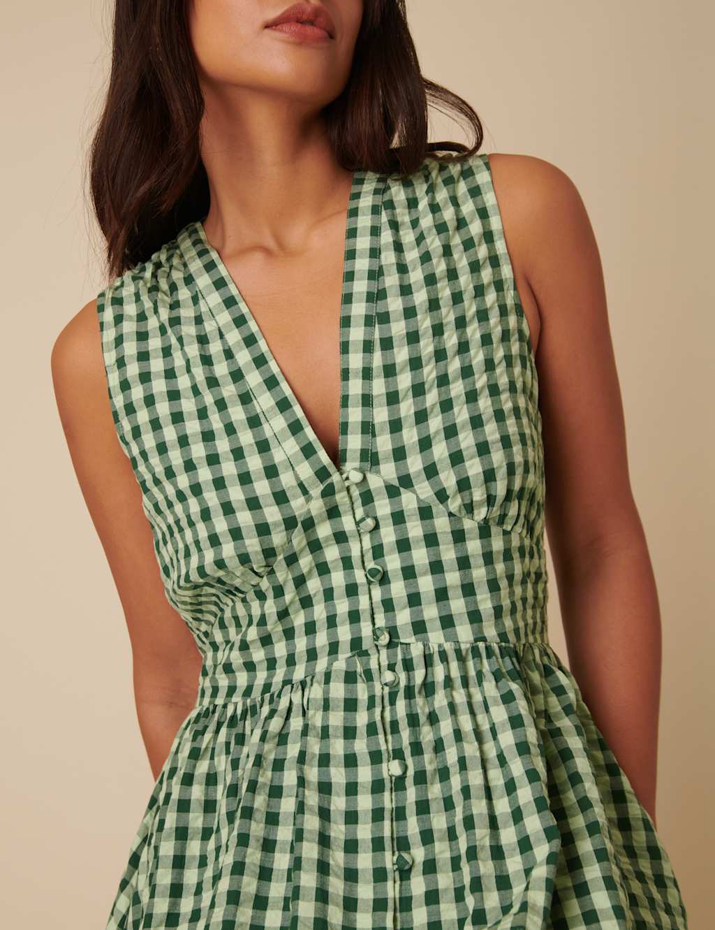 Pure Cotton Gingham Midaxi Waisted Dress 5 of 7