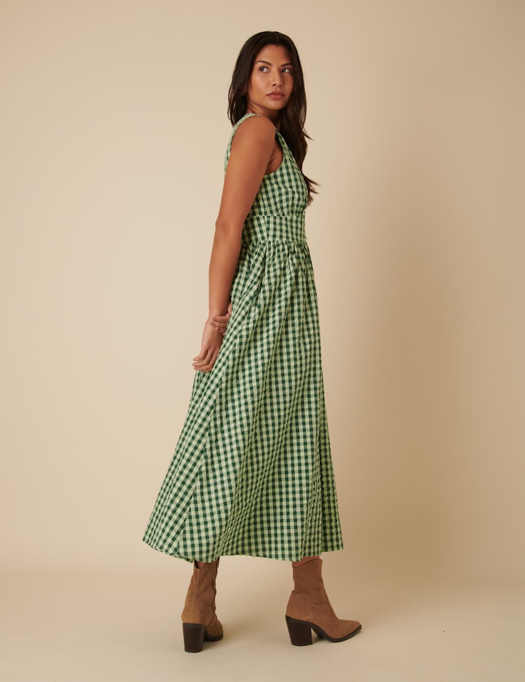 Pure Cotton Gingham Midaxi Waisted Dress 7 of 7