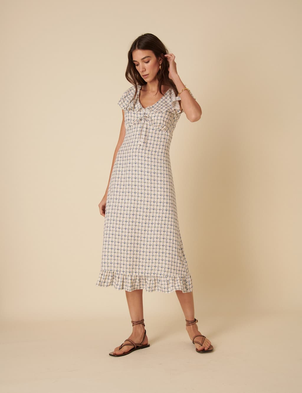 Floral Check V-Neck Midi Tea Dress 2 of 4