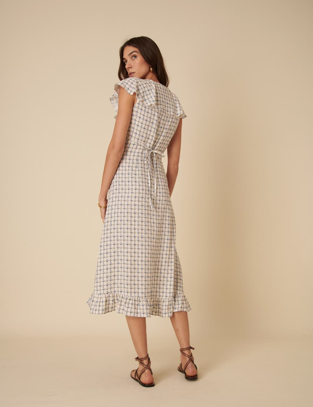 Floral Check V-Neck Midi Tea Dress 3 of 4