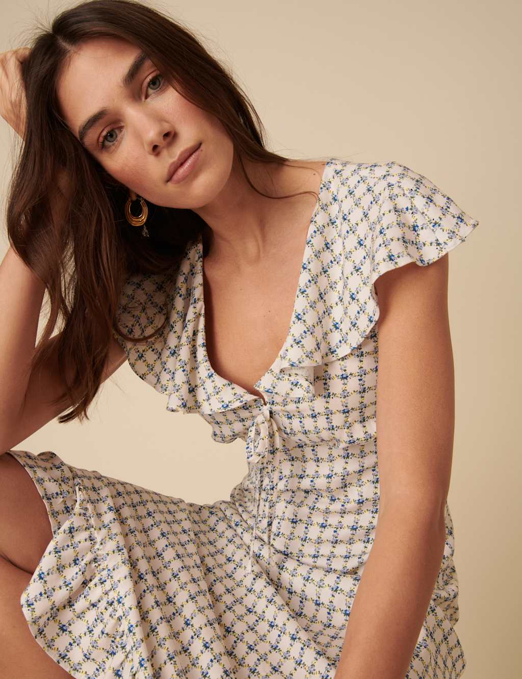 Floral Check V-Neck Midi Tea Dress 4 of 4