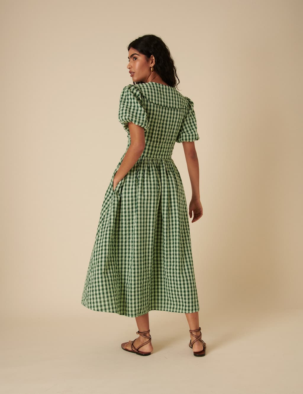 Pure Cotton Gingham Midaxi Waisted Dress 3 of 4