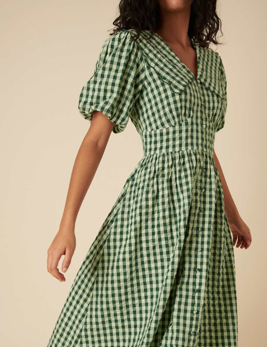 Pure Cotton Gingham Midaxi Waisted Dress 4 of 4