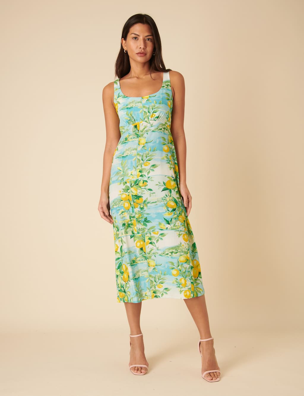 Printed Scoop Neck Midi Slip Dress 2 of 5