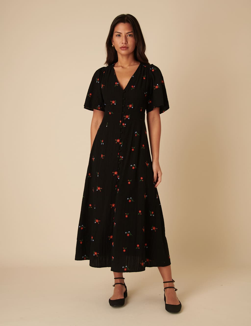 Pure Cotton Embroidered Midaxi Waisted Dress 2 of 5