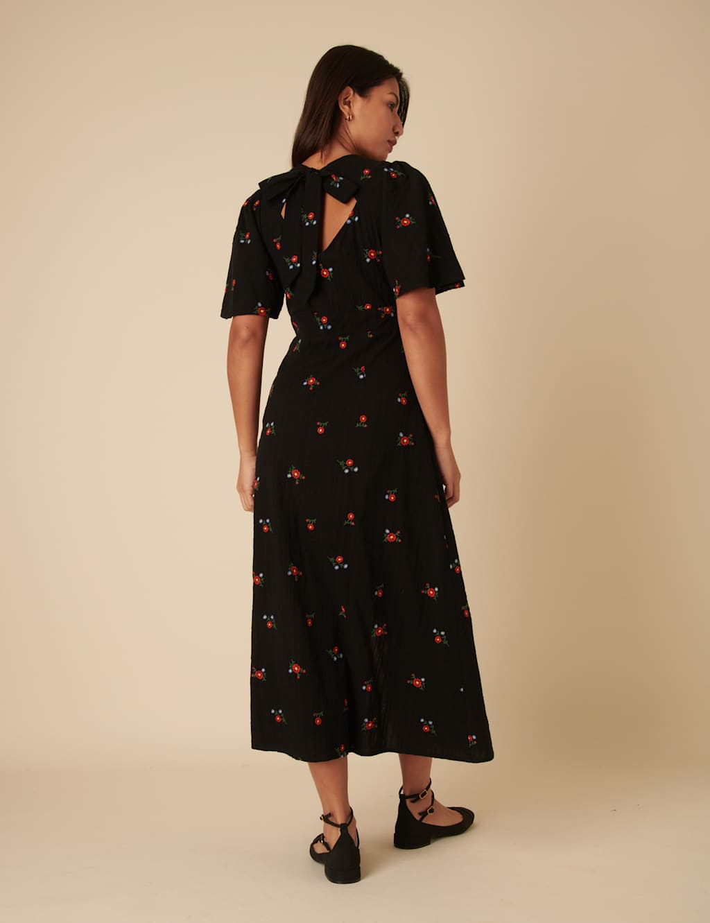 Pure Cotton Embroidered Midaxi Waisted Dress 3 of 5