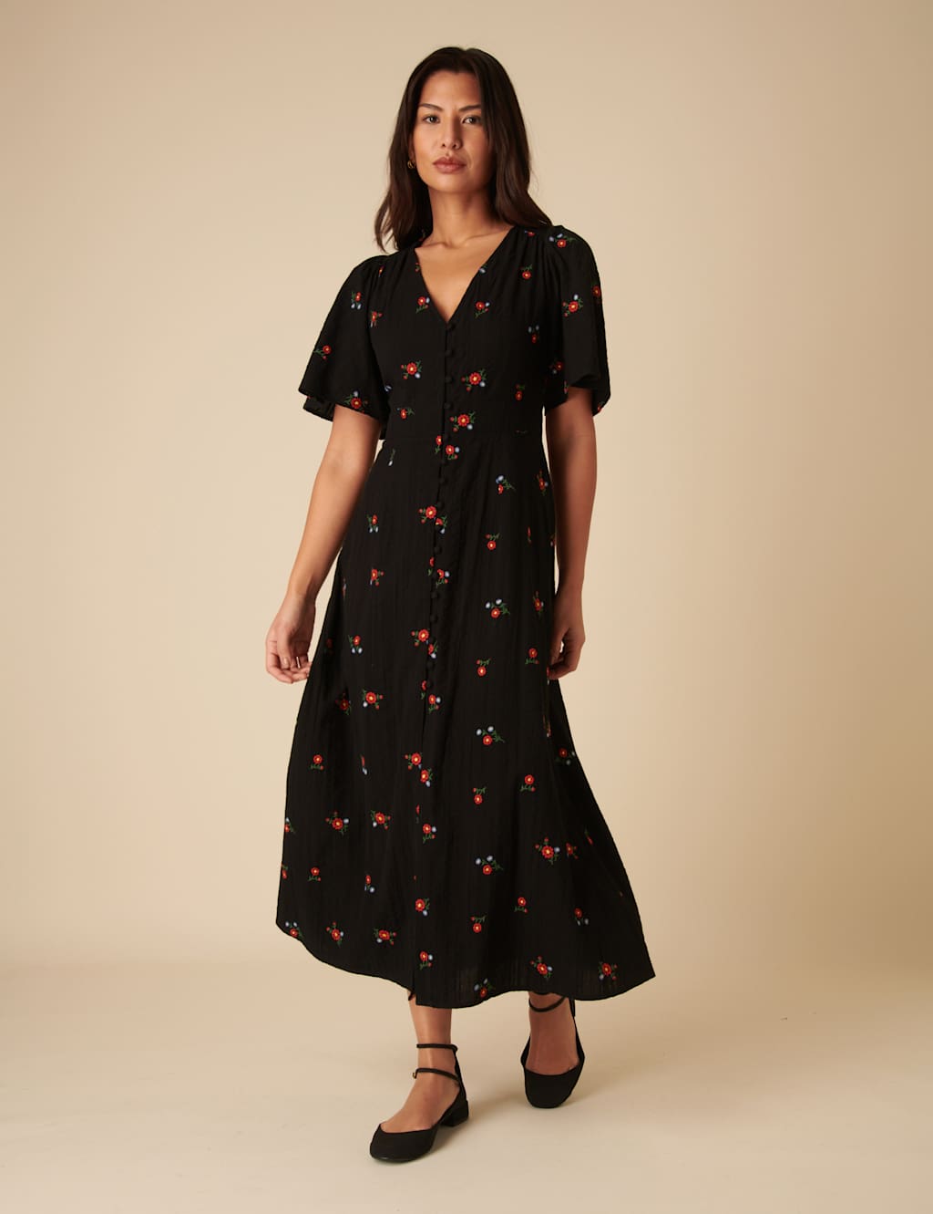 Pure Cotton Embroidered Midaxi Waisted Dress 5 of 5