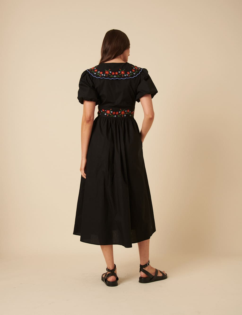Pure Cotton Embroidered Midi Waisted Dress 2 of 4