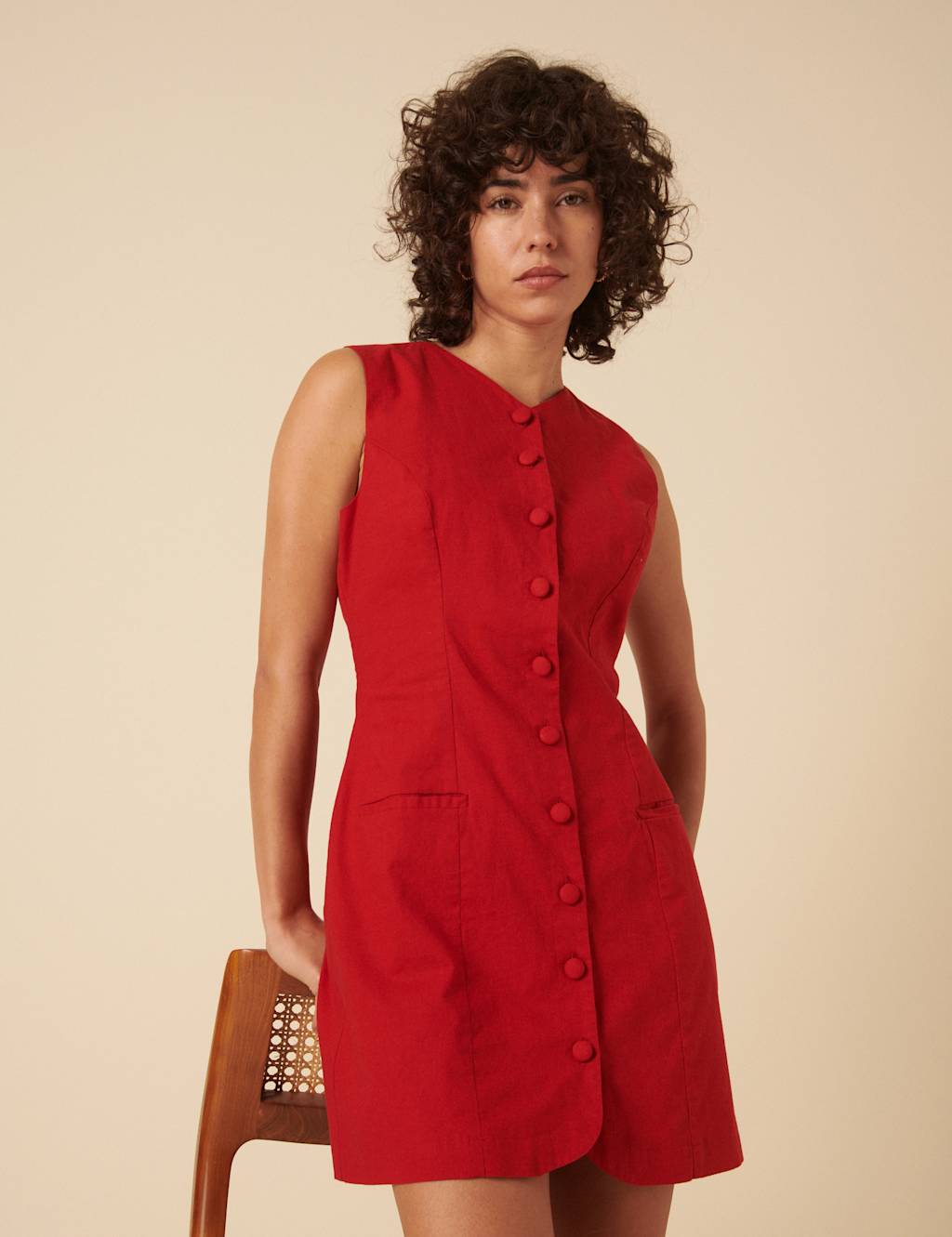 Cotton Rich V-Neck Mini Tailored Dress 2 of 5