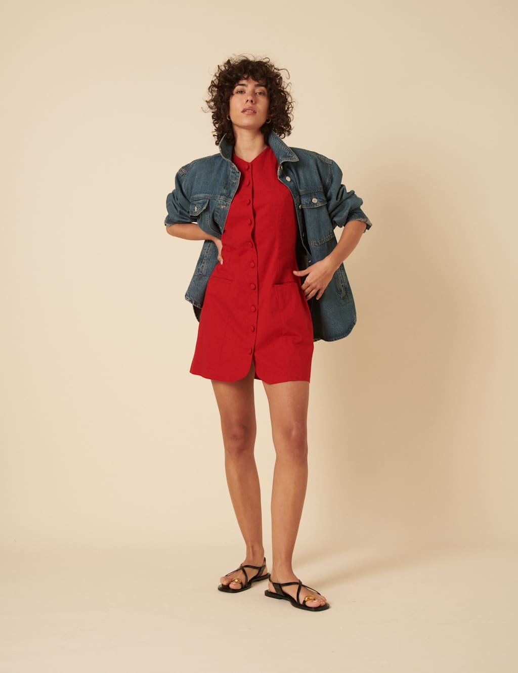 Cotton Rich V-Neck Mini Tailored Dress 5 of 5