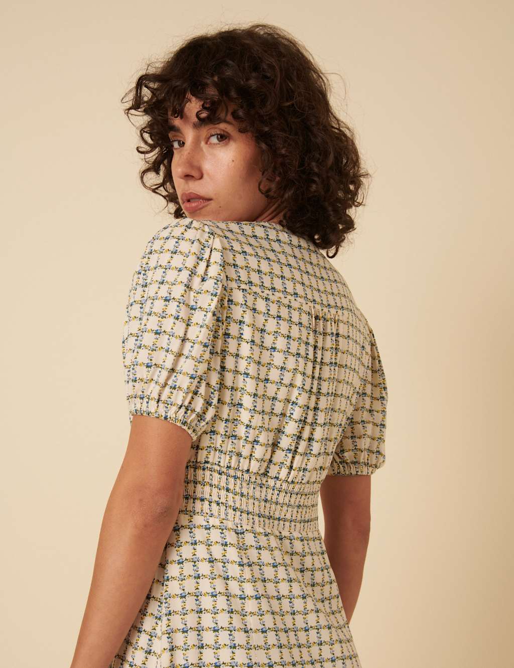 Floral V-Neck Button Through Midi Tea Dress 3 of 4