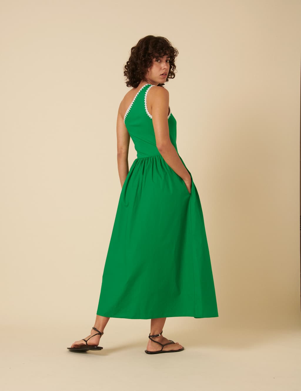 Cotton Rich Embroidered One Shoulder Midaxi Swing Dress 3 of 5