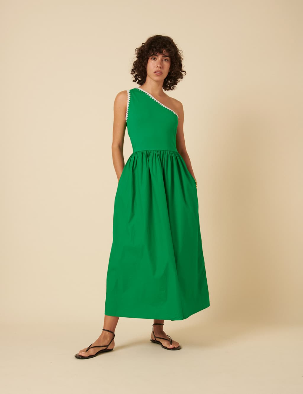 Cotton Rich Embroidered One Shoulder Midaxi Swing Dress 5 of 5