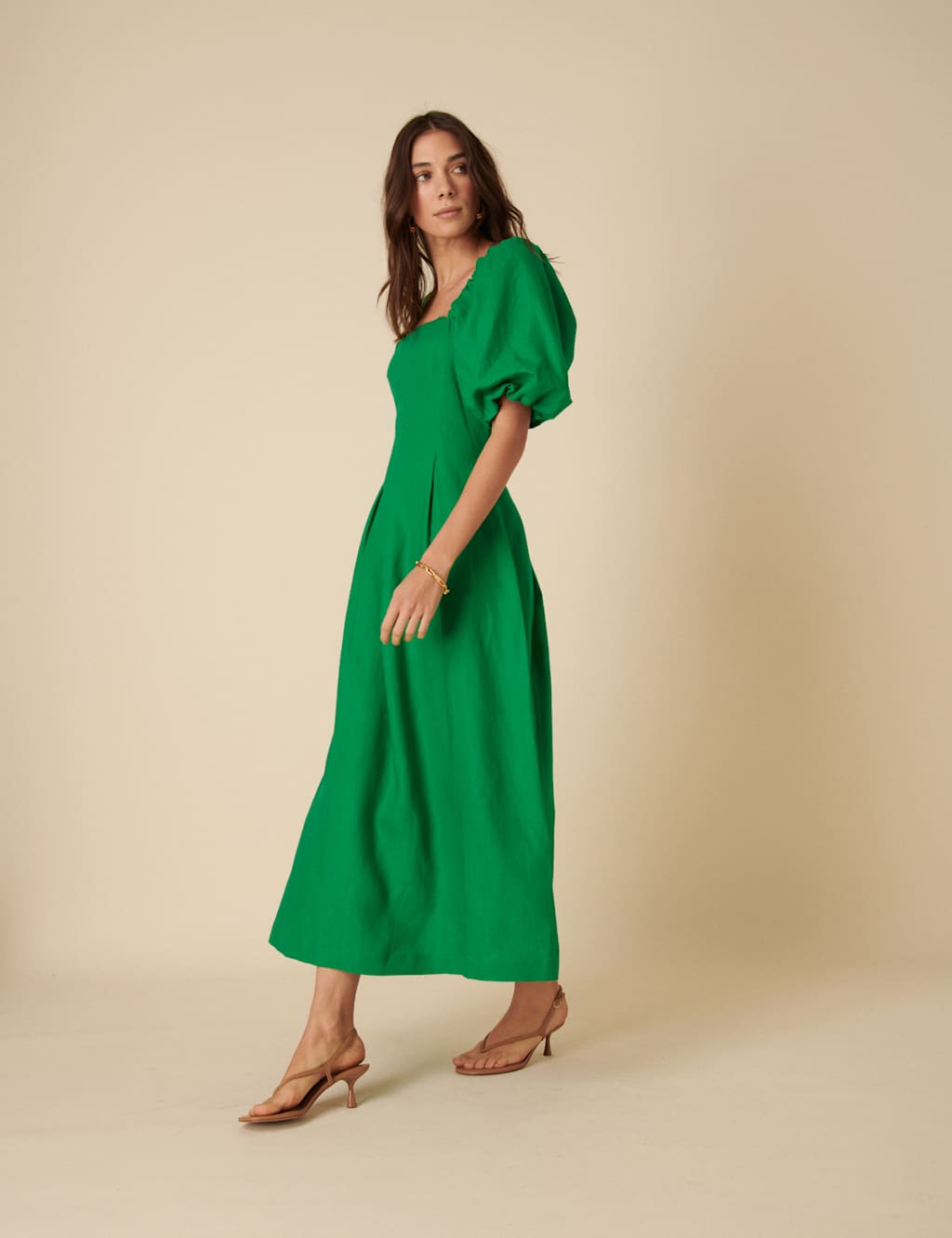 Pure Linen Square Neck Puff Sleeve Midi Dress 5 of 5